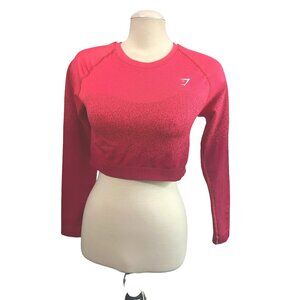 Gymshark NWOT Red Cropped Active Shirt Sz XL Fuschia Red Ruched Back Long Sleeve